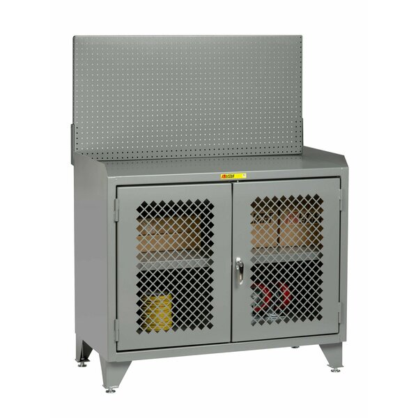 Little Giant Counter Height Bench Cabinet, 36"W, Perf Doors, Steel Top, Pegboard MBP3LL2D-2436PB